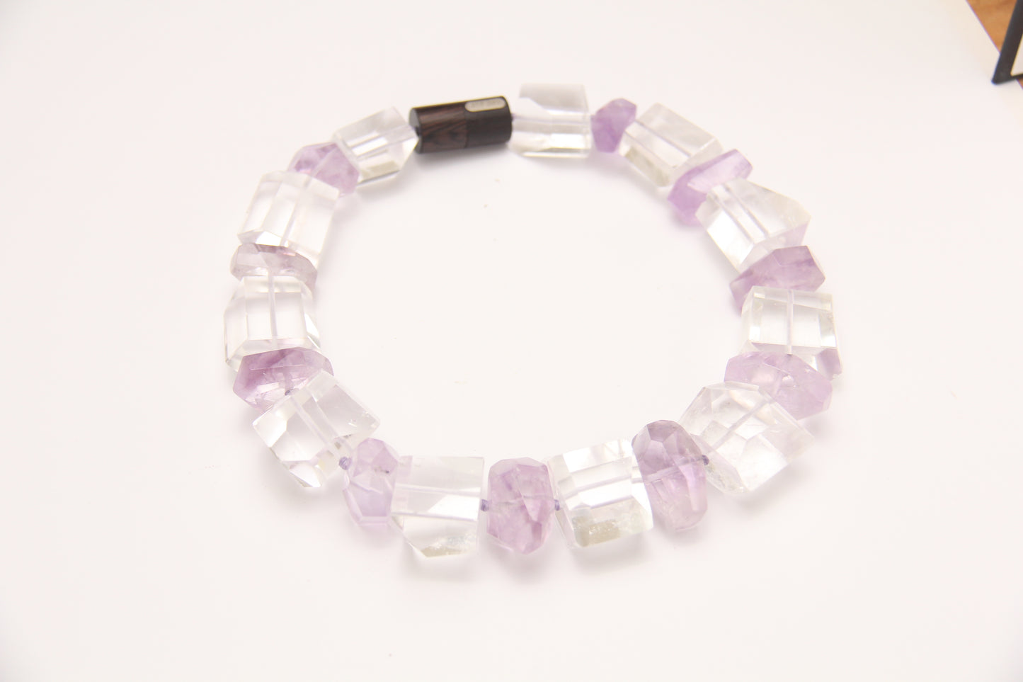 Necklace: quartz, amethyst, ebony
