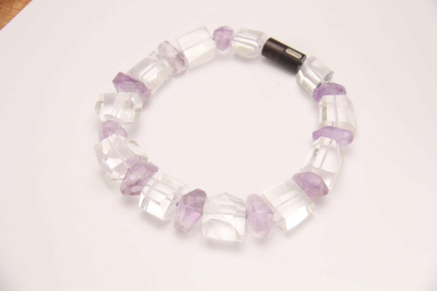 Necklace: quartz, amethyst, ebony