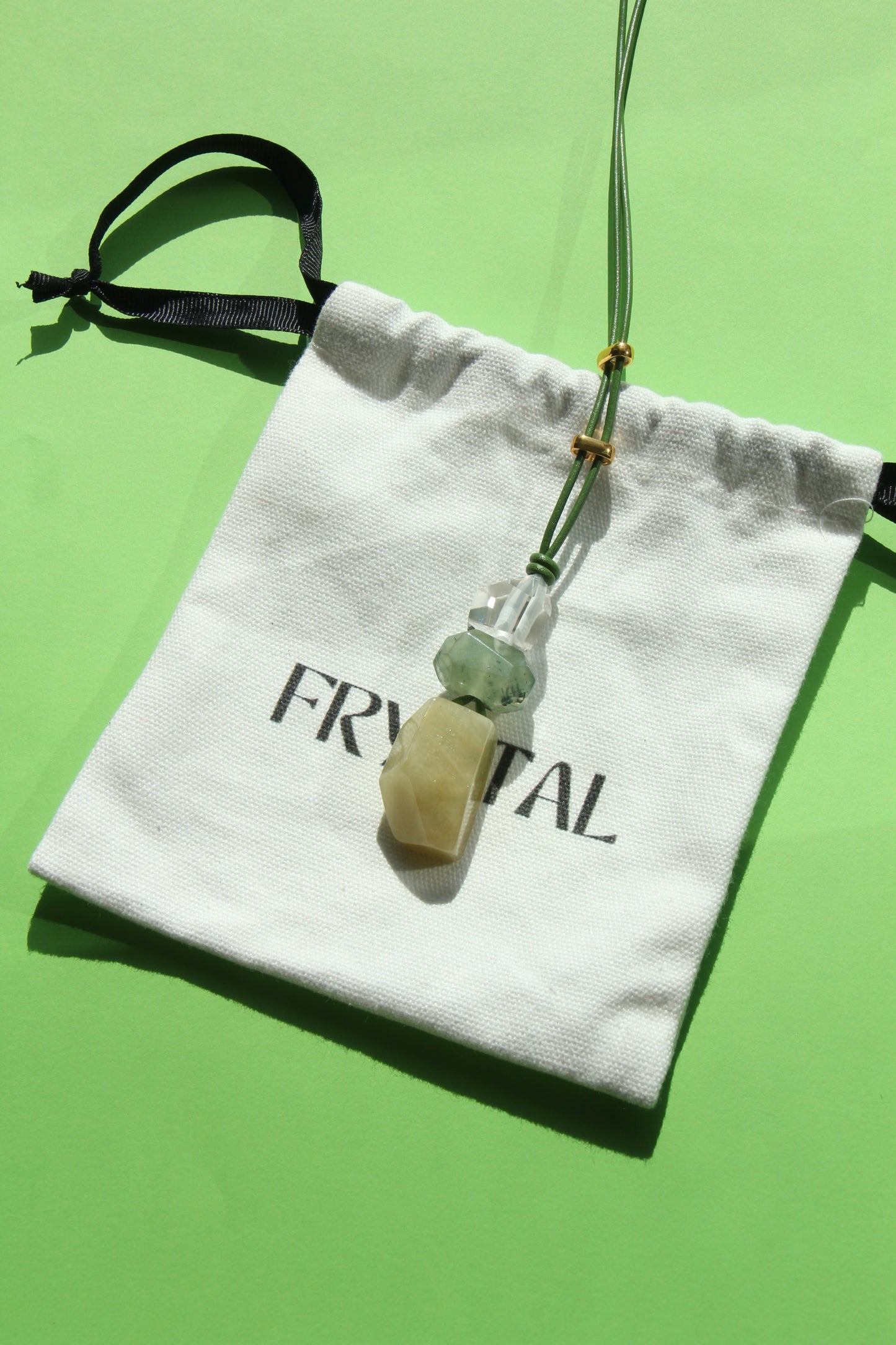 Pendant: quartz, prehnite, morganite