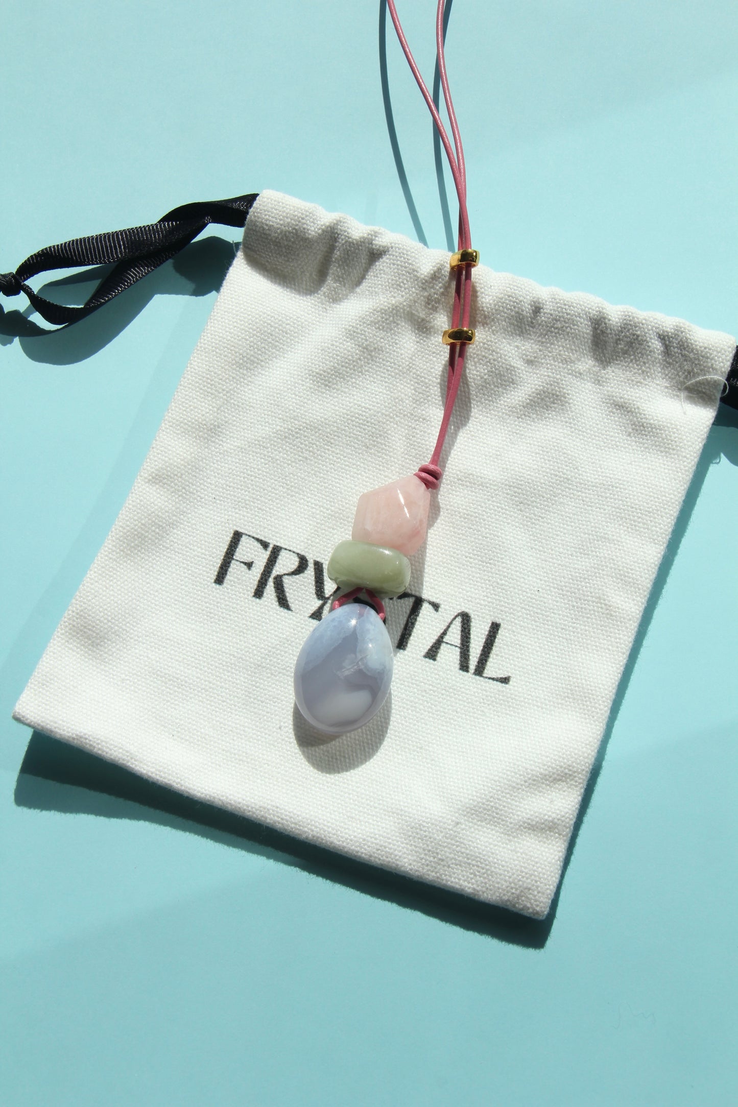 Pendant: morganite, blue lace agate