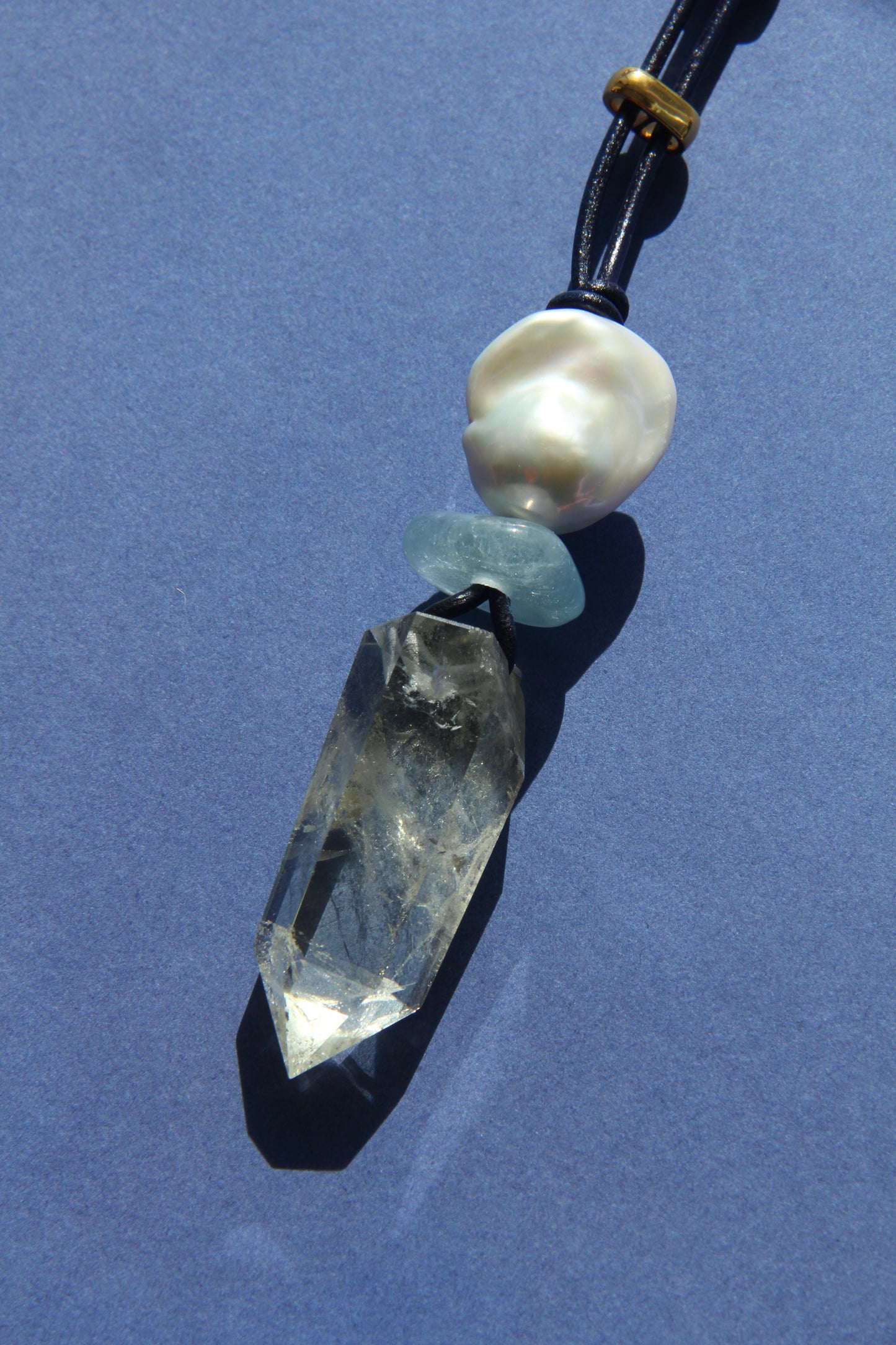 Pendant: pearl, morganite, citrine