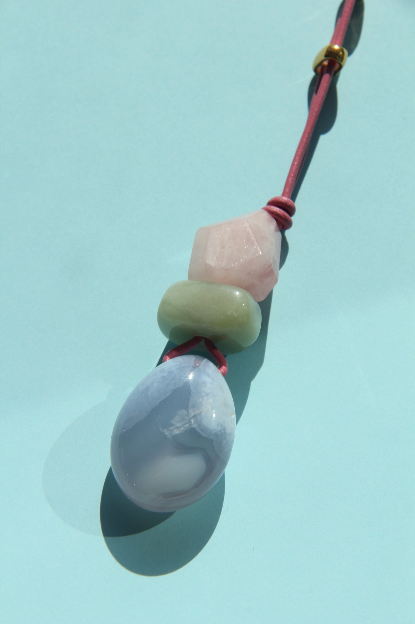 Pendant: morganite, blue lace agate