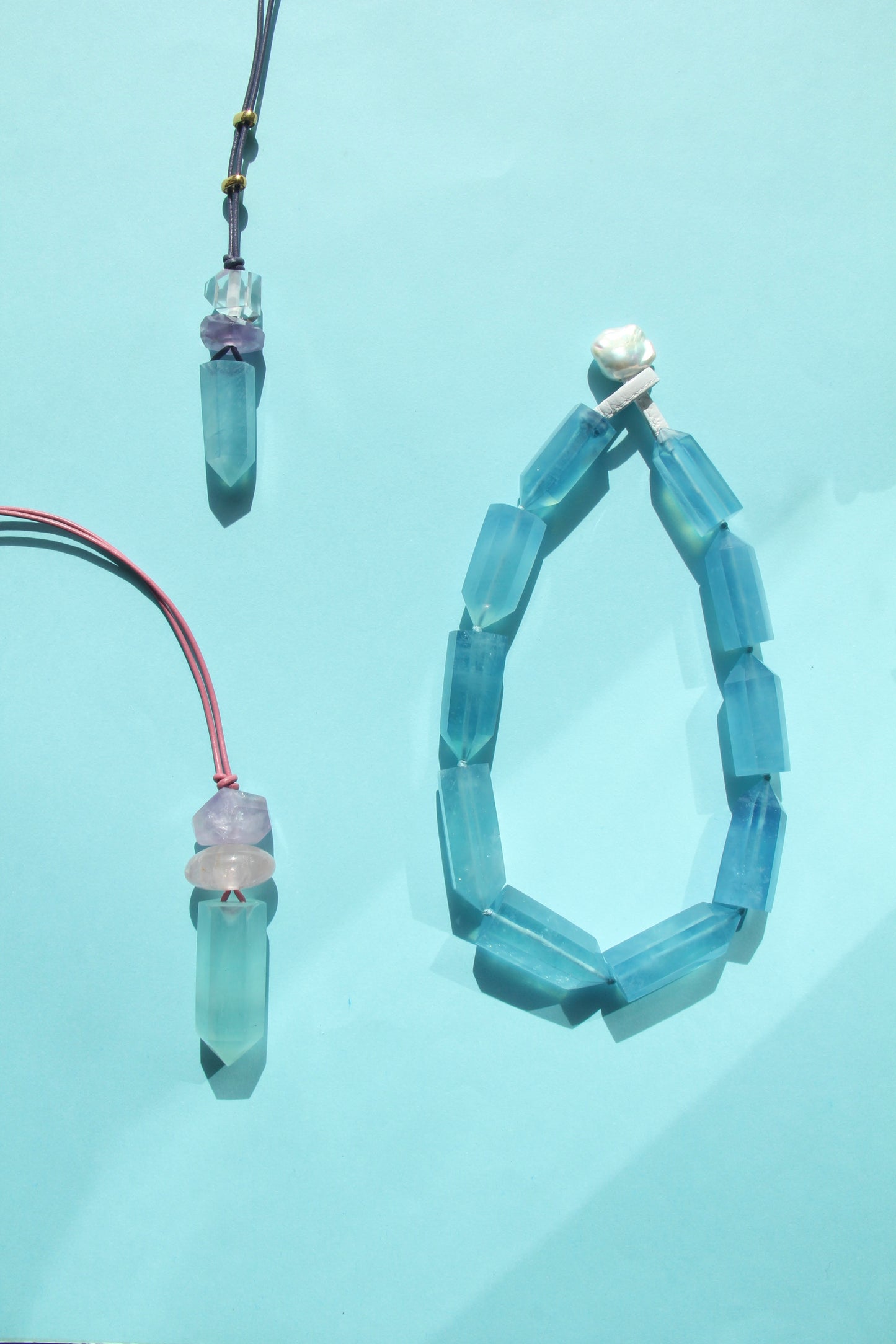 Pendant: quartz, amethyst, aquamarine