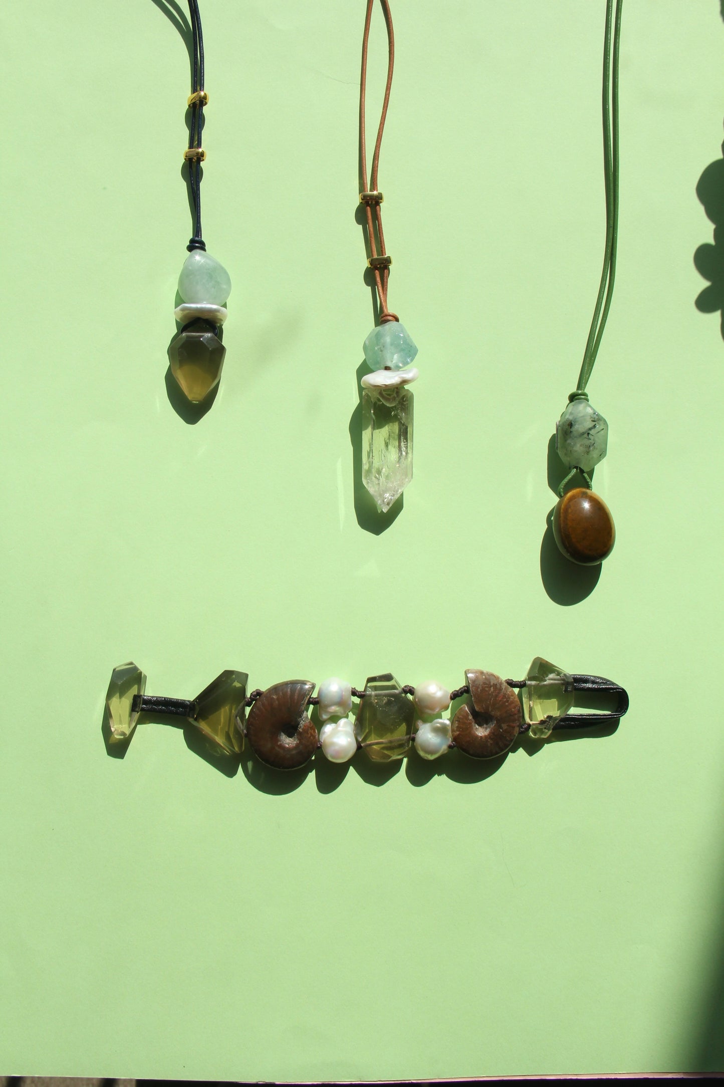 Pendant: morganite, pearl, citrine