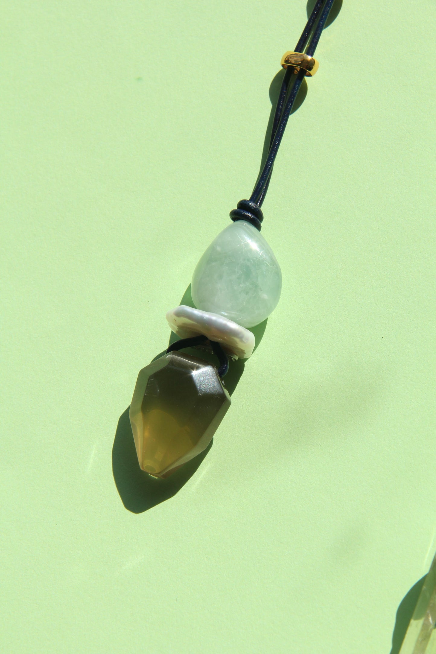 Pendant: morganite, pearl, citrine