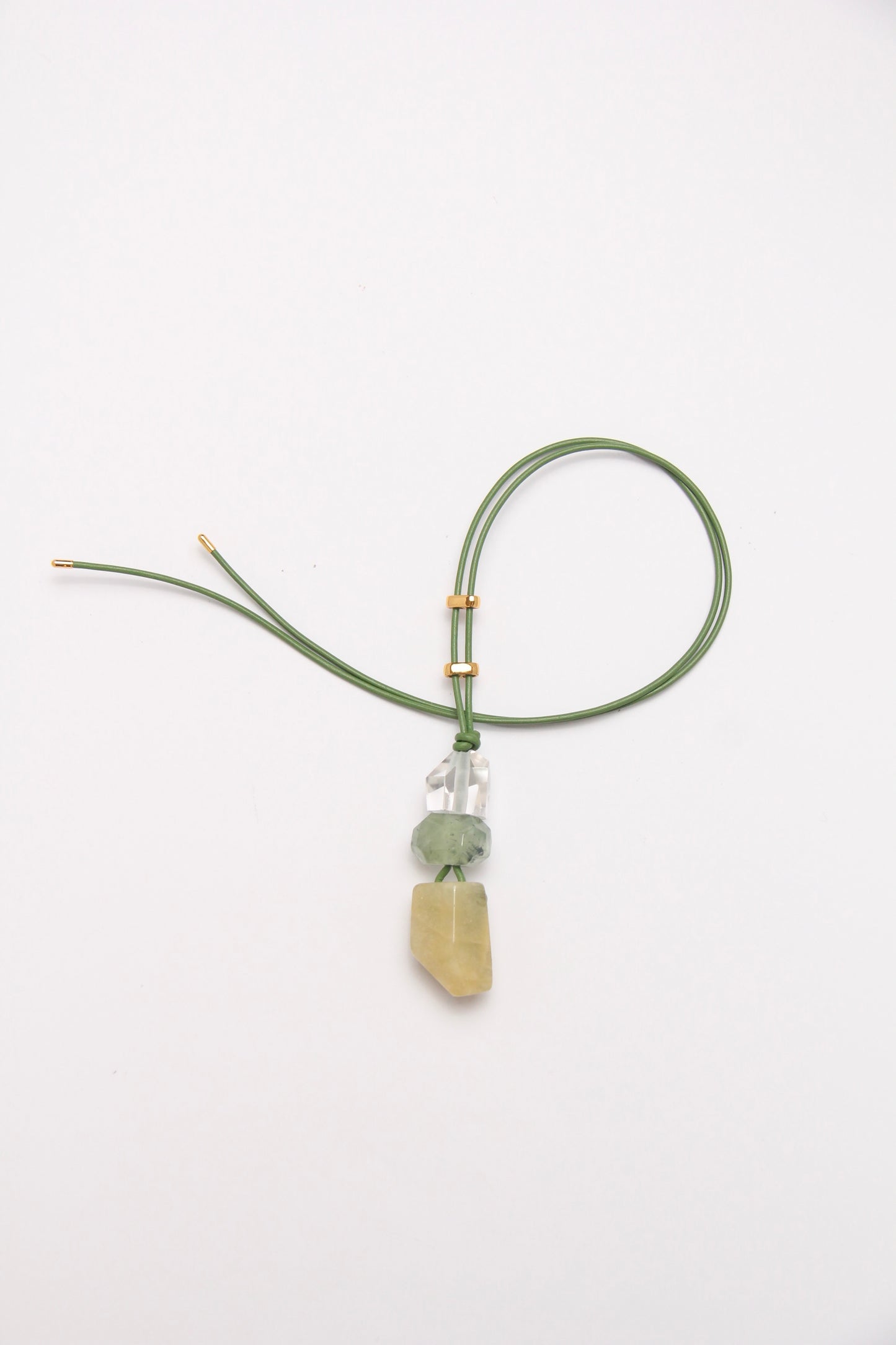 Pendant: quartz, prehnite, morganite