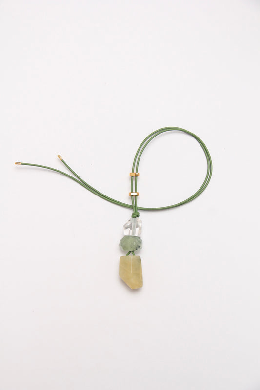 Pendant: quartz, prehnite, morganite