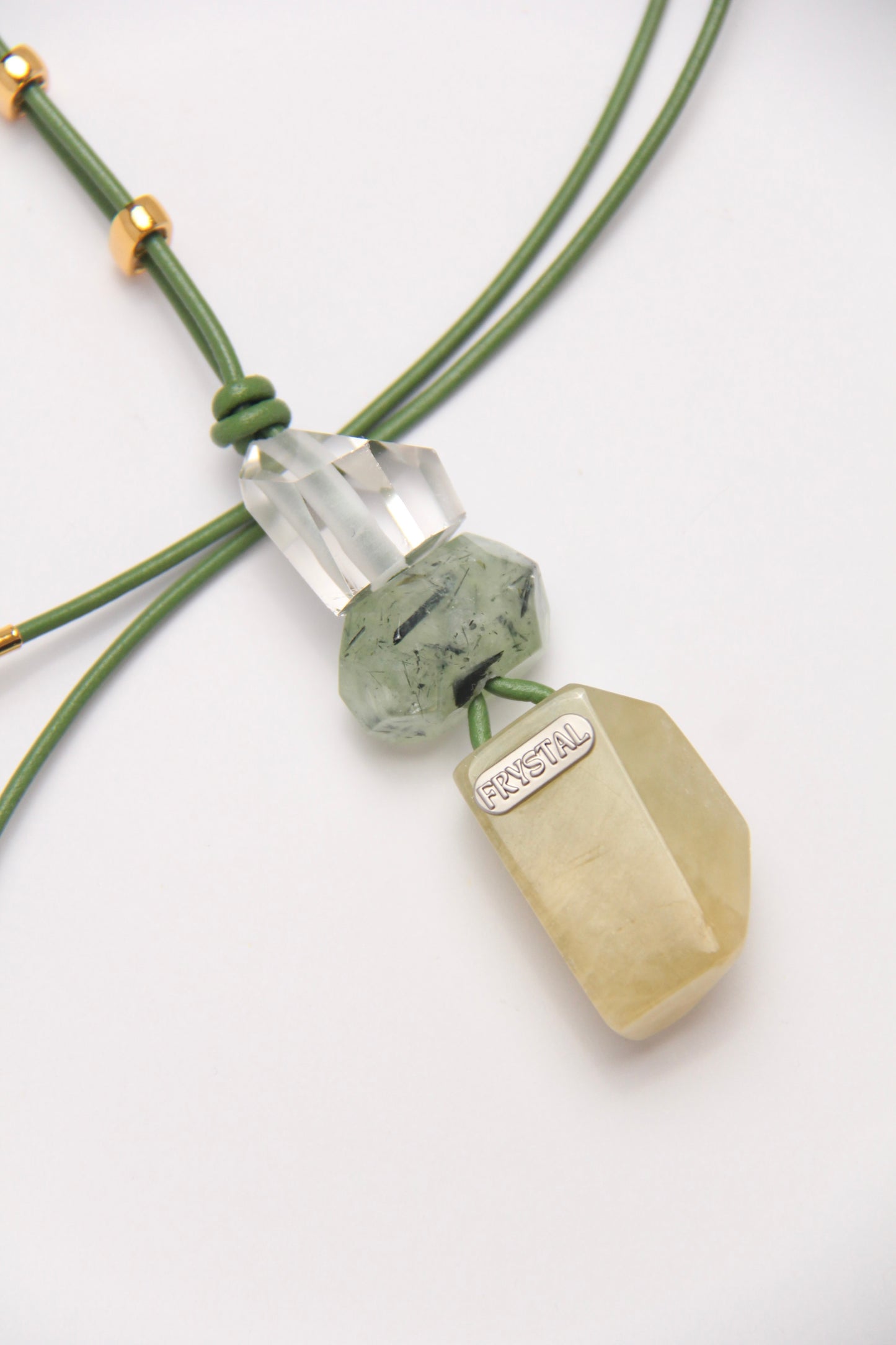 Pendant: quartz, prehnite, morganite