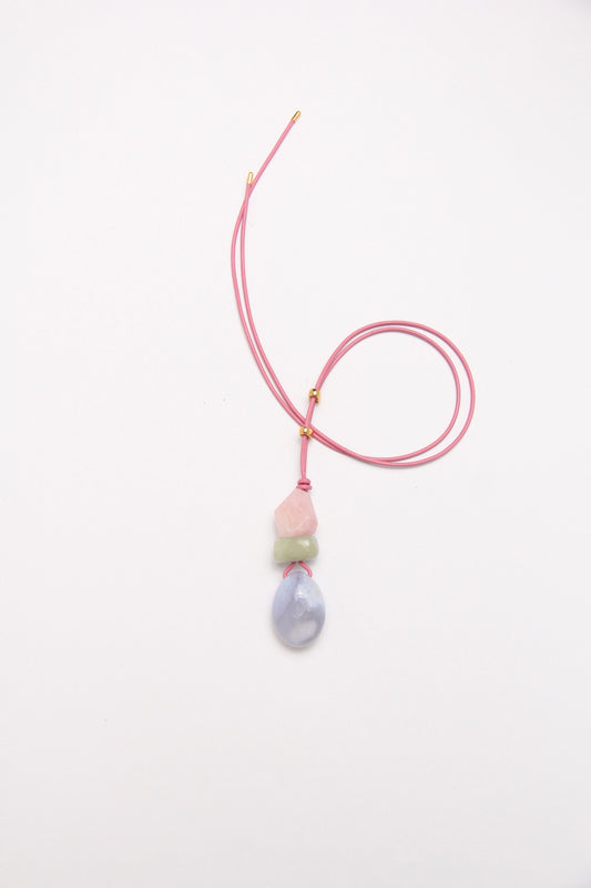 Pendant: morganite, blue lace agate