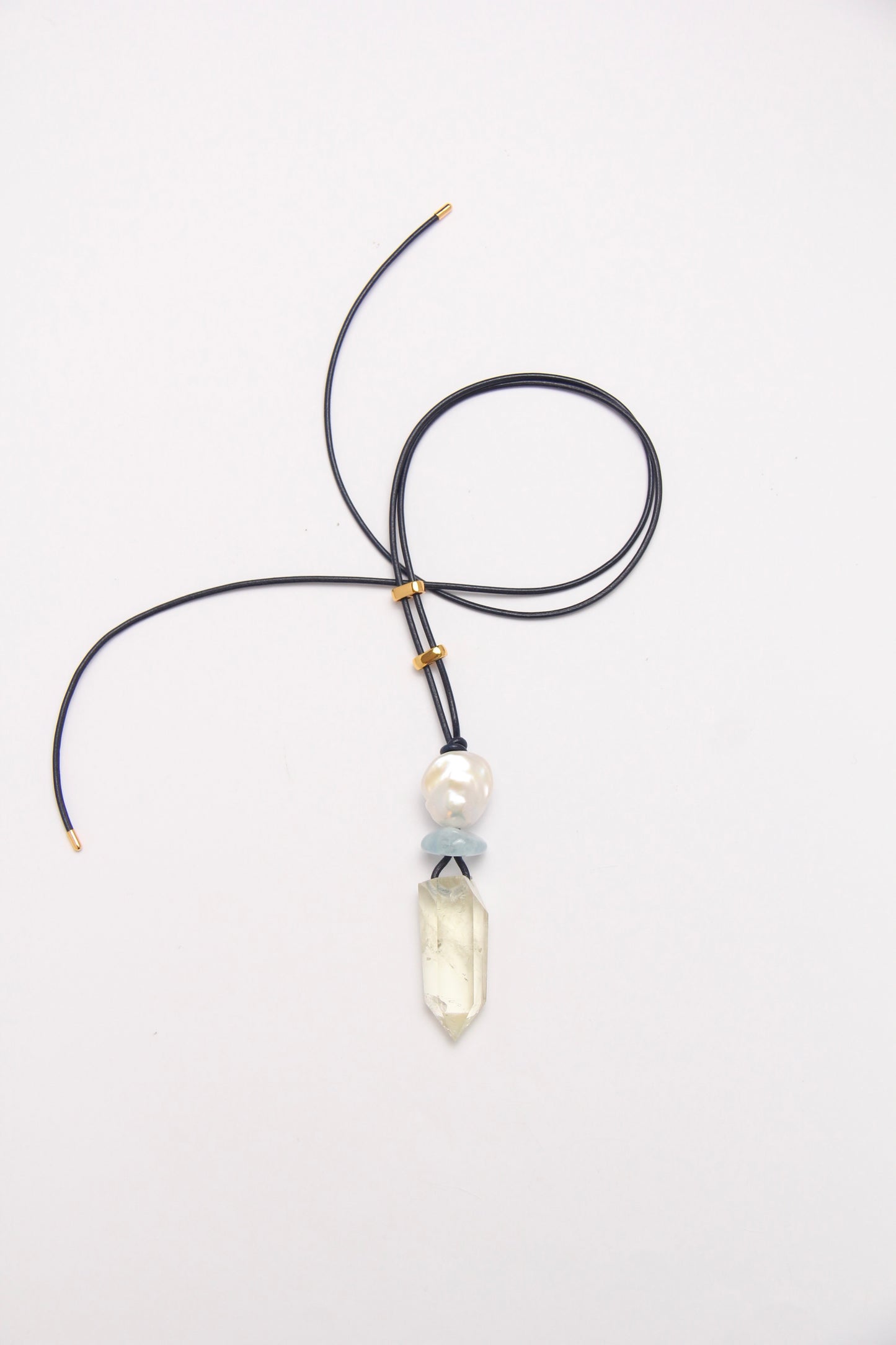 Pendant: pearl, morganite, citrine