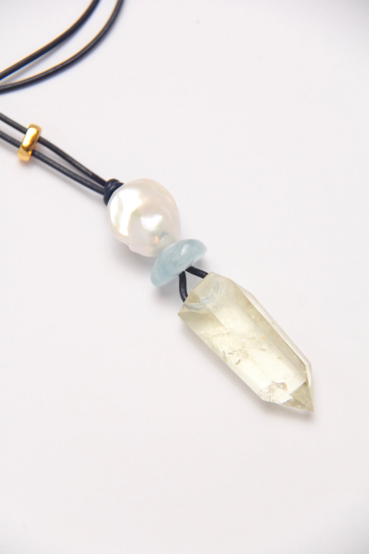 Pendant: pearl, morganite, citrine