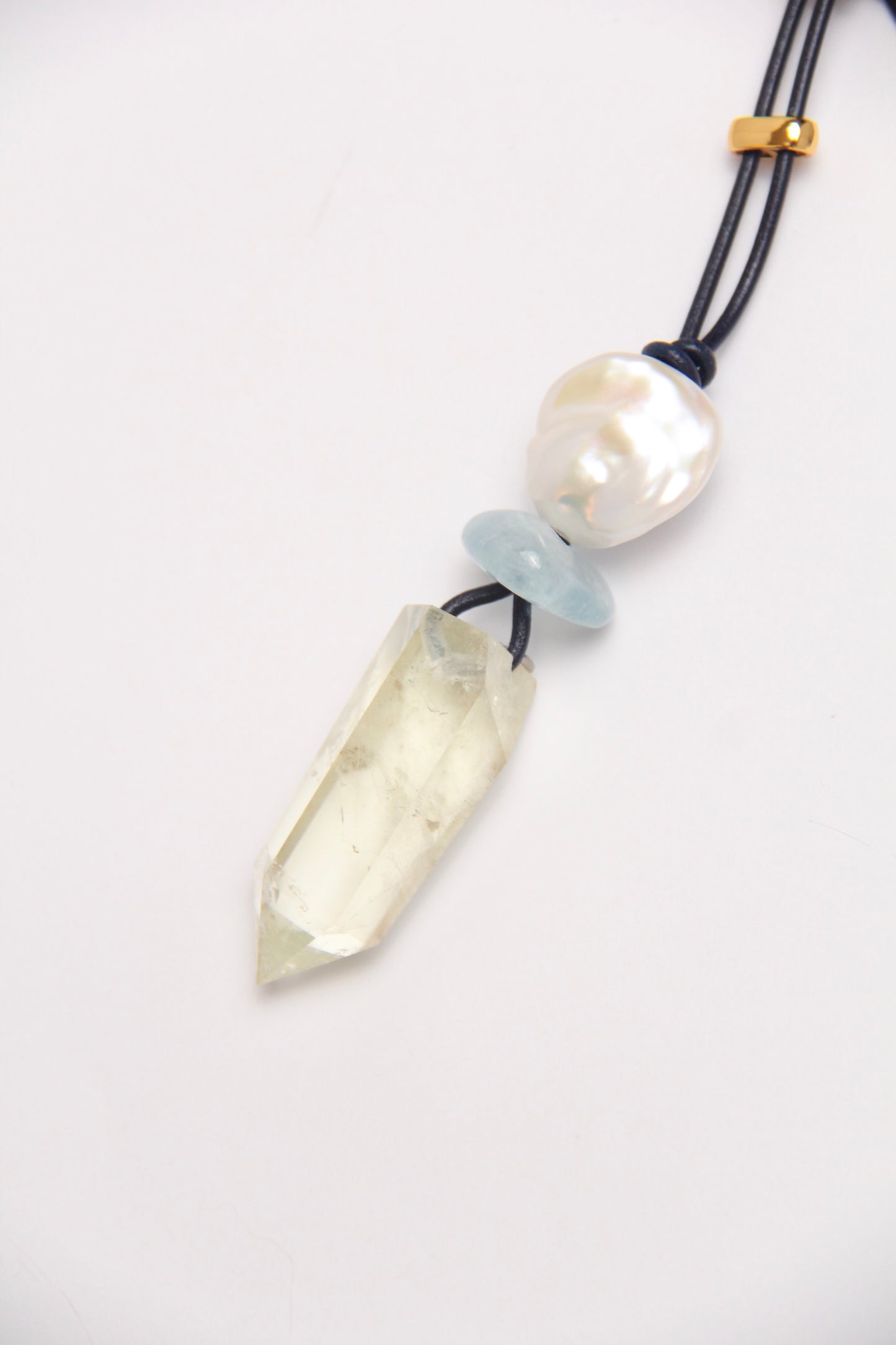 Pendant: pearl, morganite, citrine