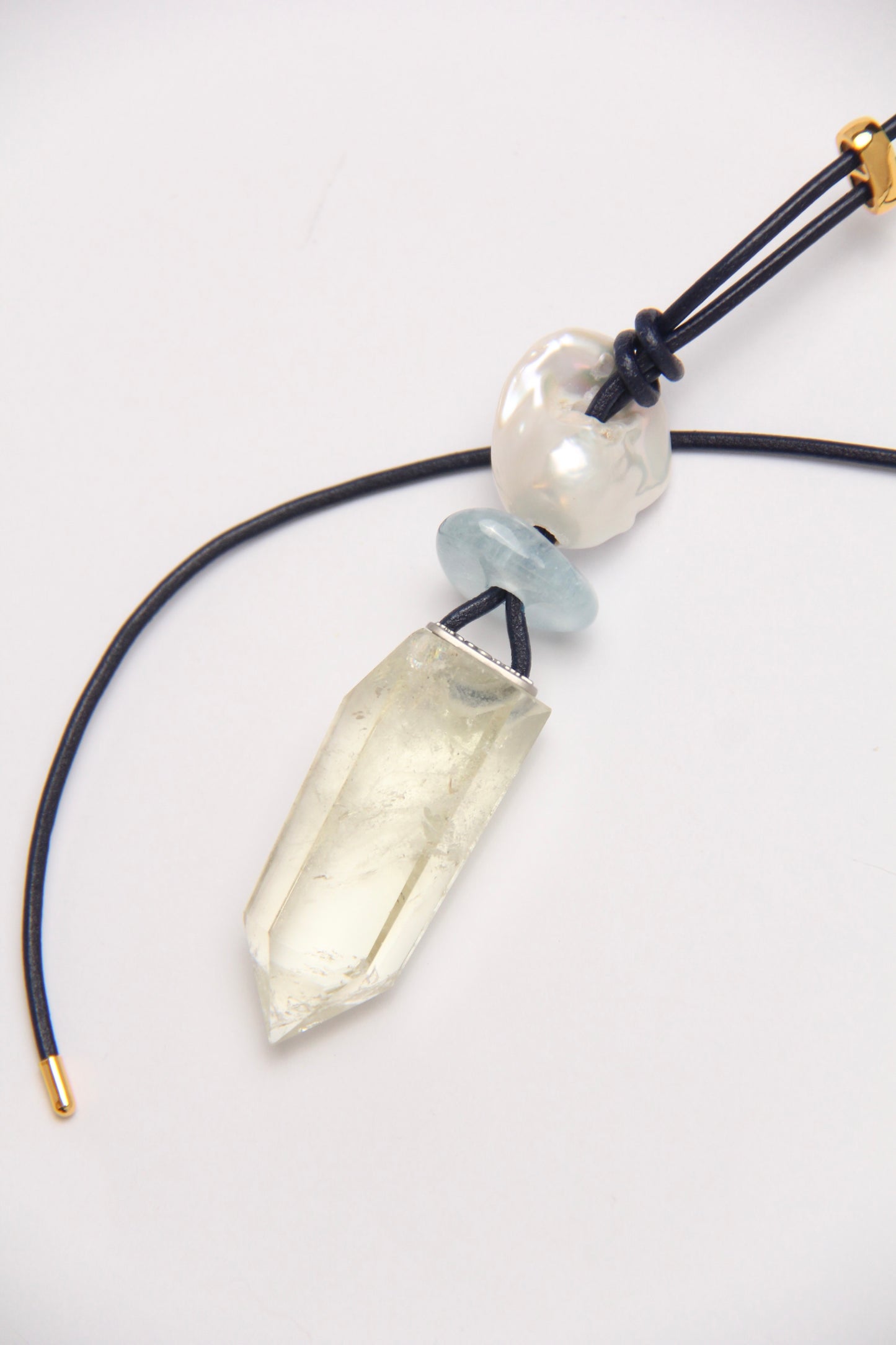 Pendant: pearl, morganite, citrine