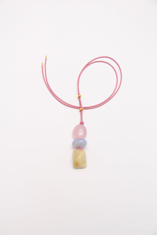 Pendant: rose quartz, blue lace agate, morganite