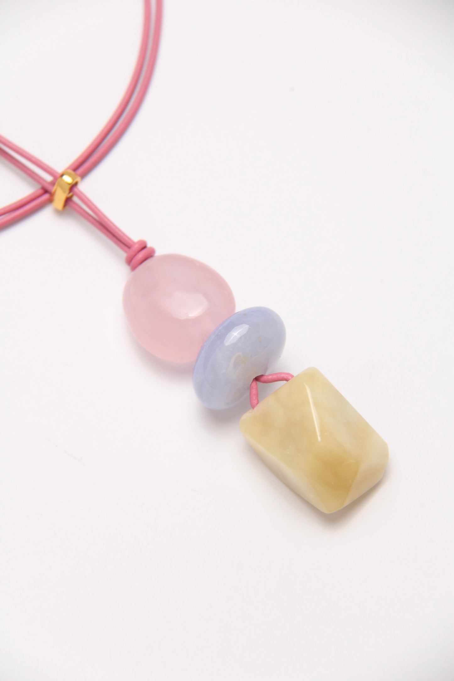 Pendant: rose quartz, blue lace agate, morganite