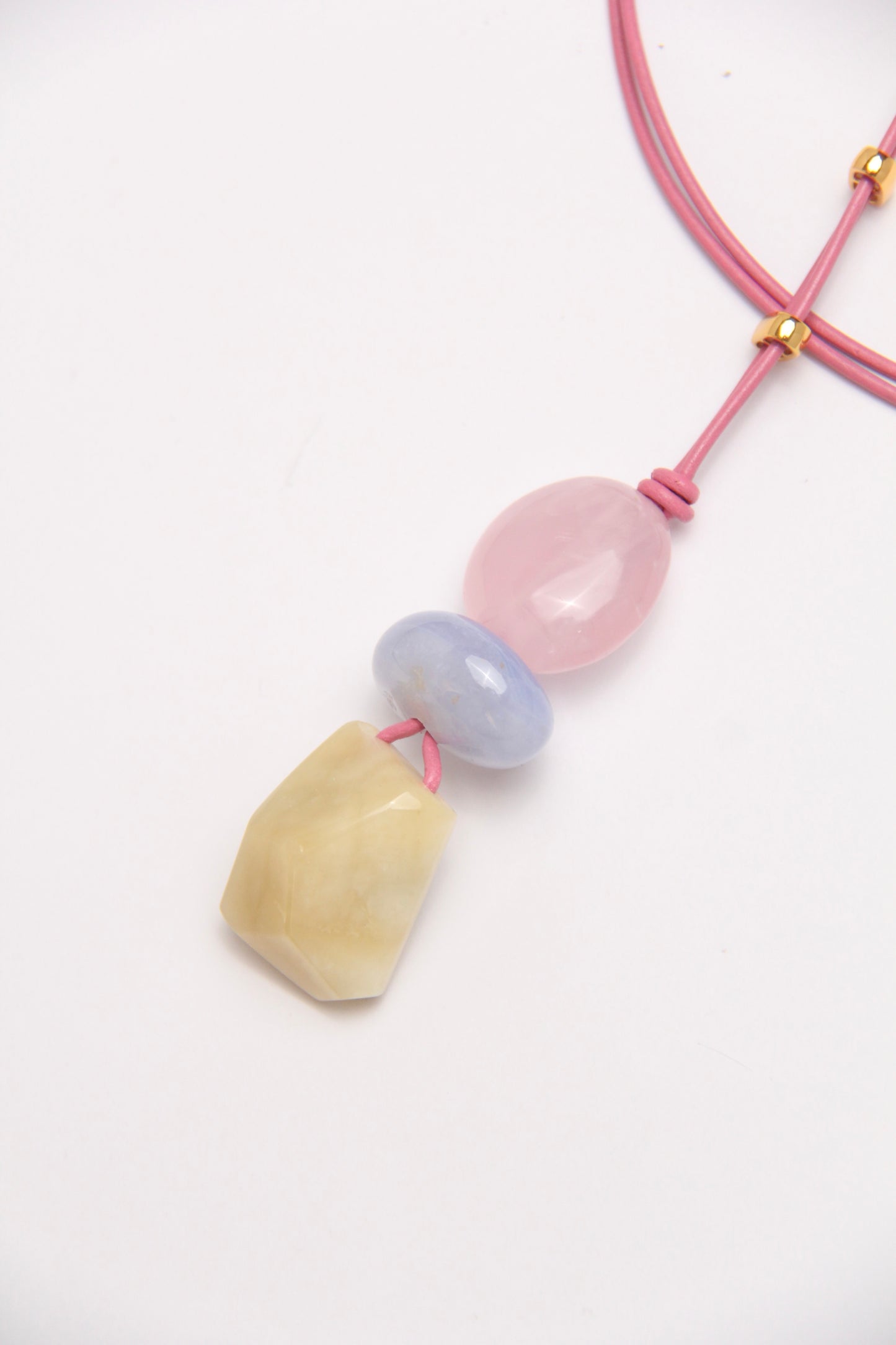 Pendant: rose quartz, blue lace agate, morganite