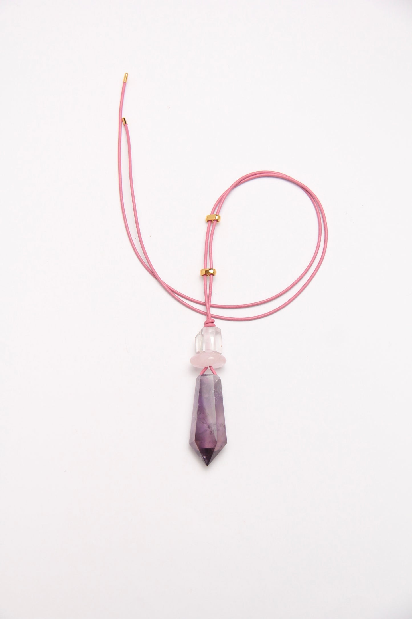 Pendant: quartz, morganite, amethyst