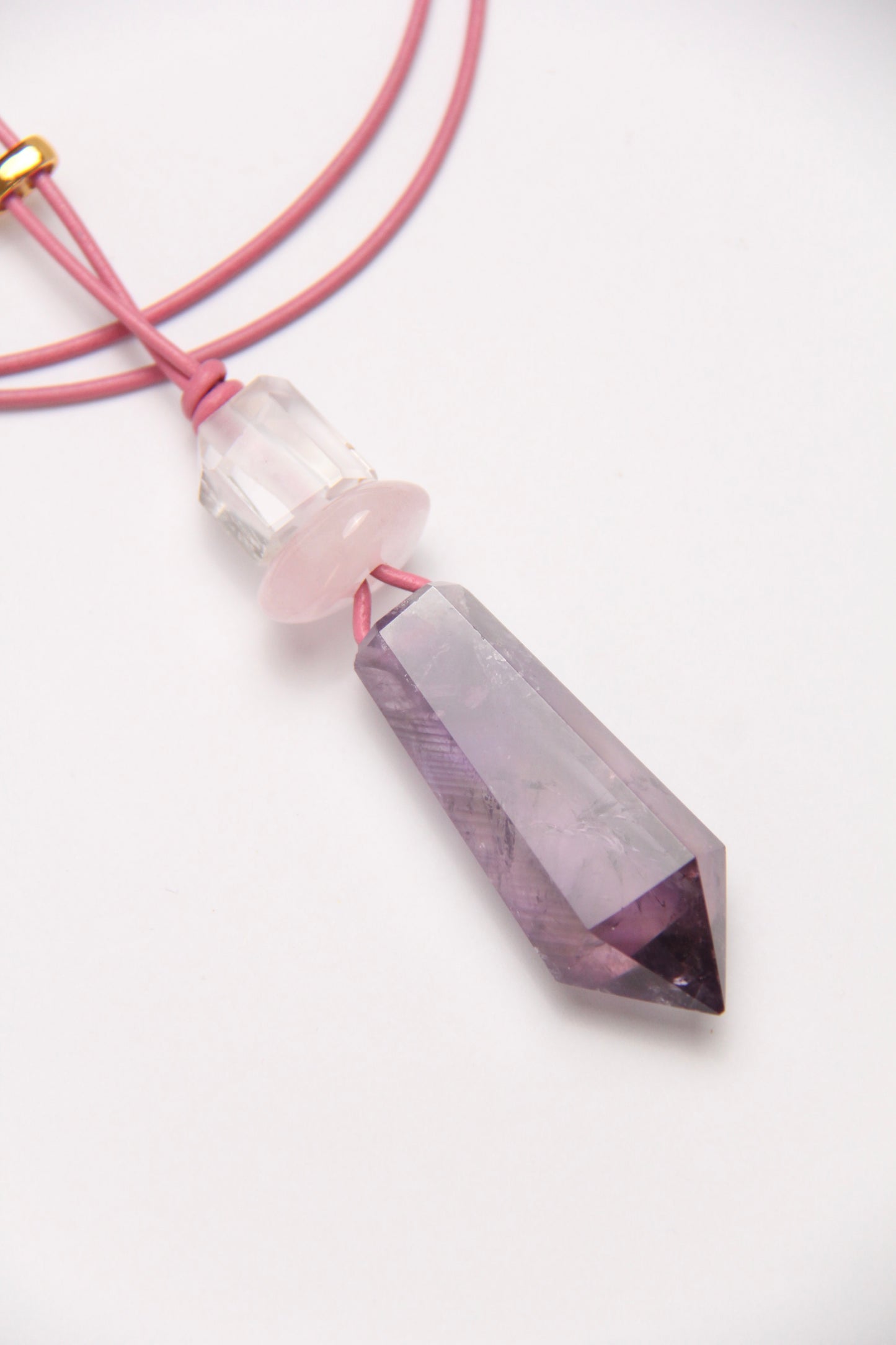 Pendant: quartz, morganite, amethyst