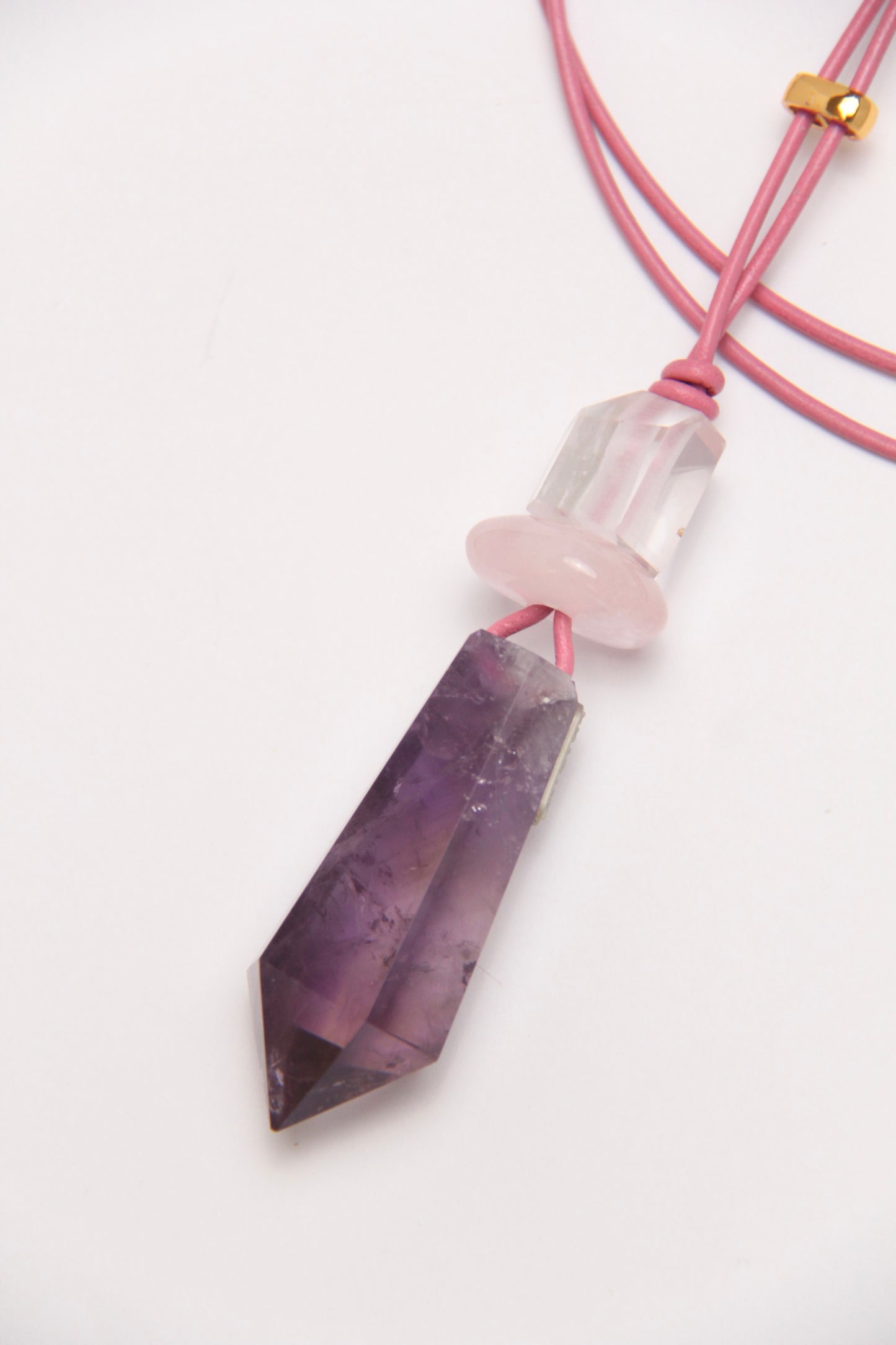 Pendant: quartz, morganite, amethyst