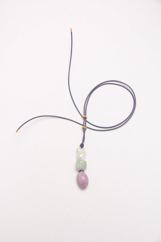 Pendant: pearl, morganite, lepidolite