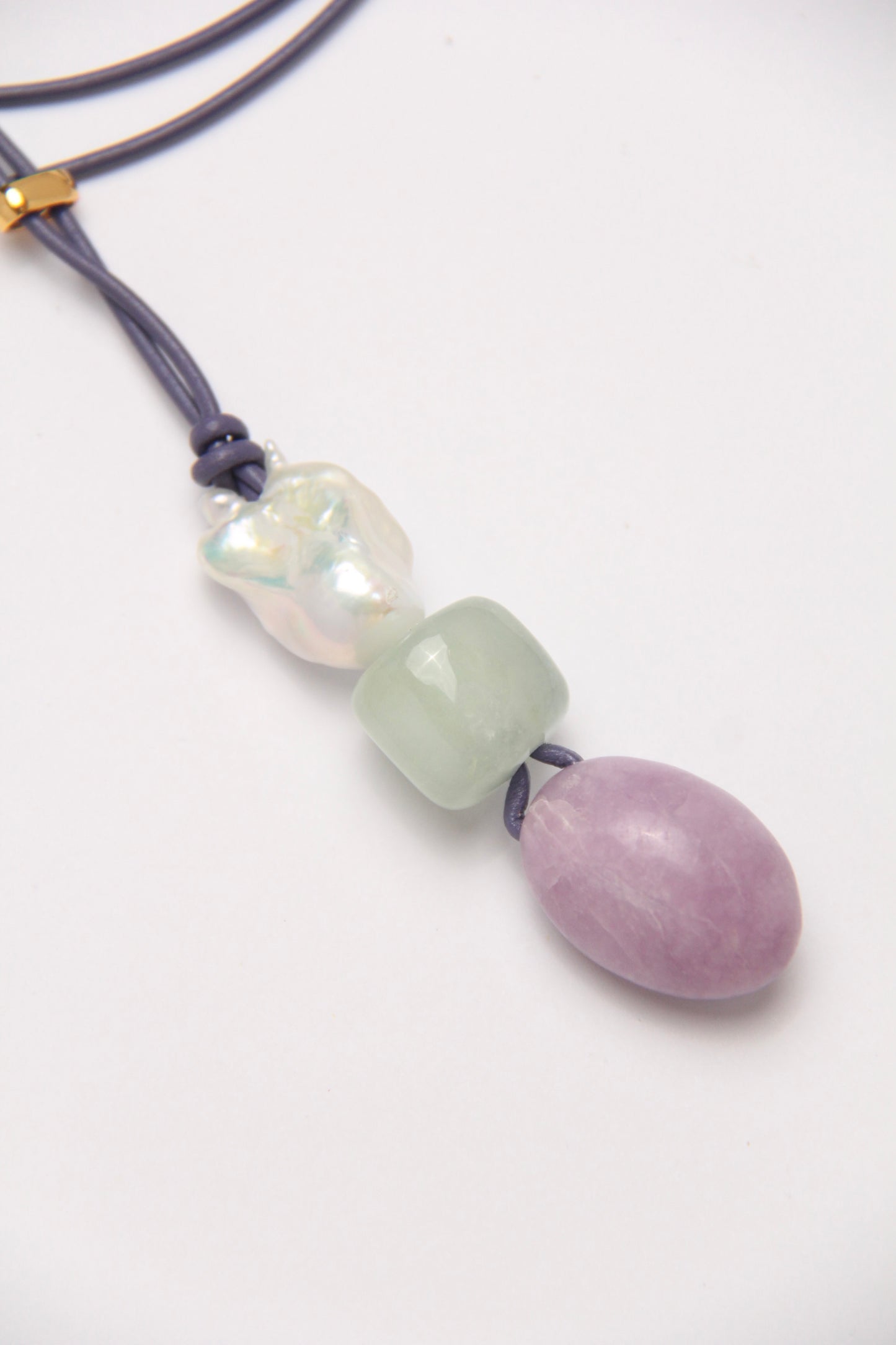 Pendant: pearl, morganite, lepidolite