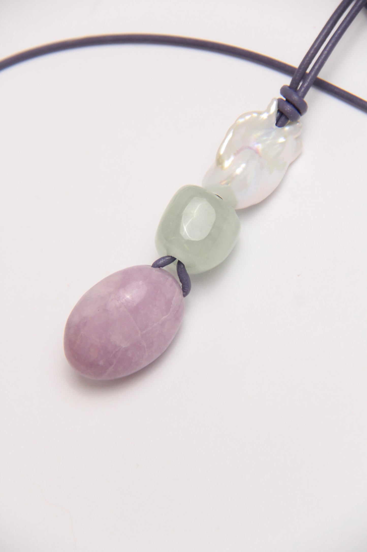 Pendant: pearl, morganite, lepidolite
