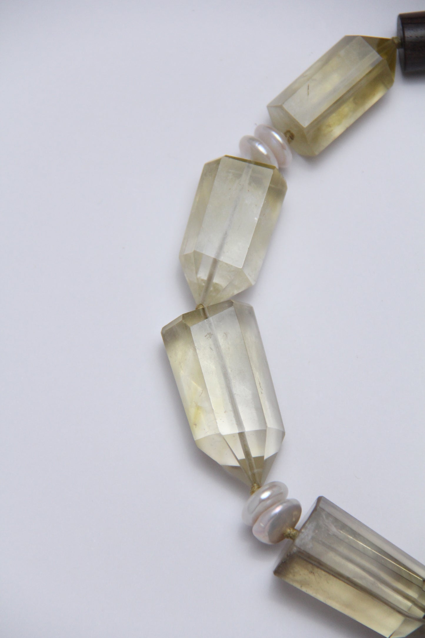 Necklace: pearls, citrine, ebony