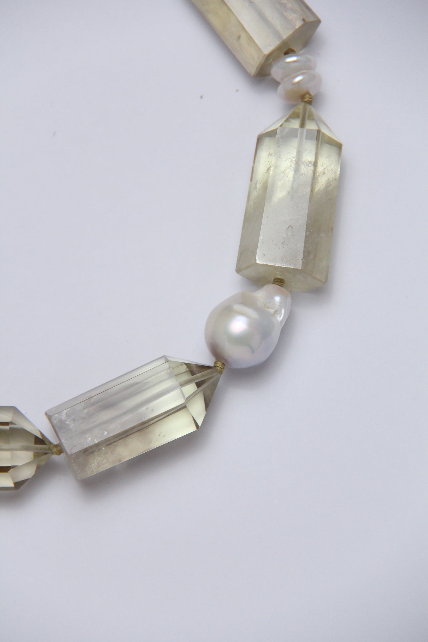 Necklace: pearls, citrine, ebony