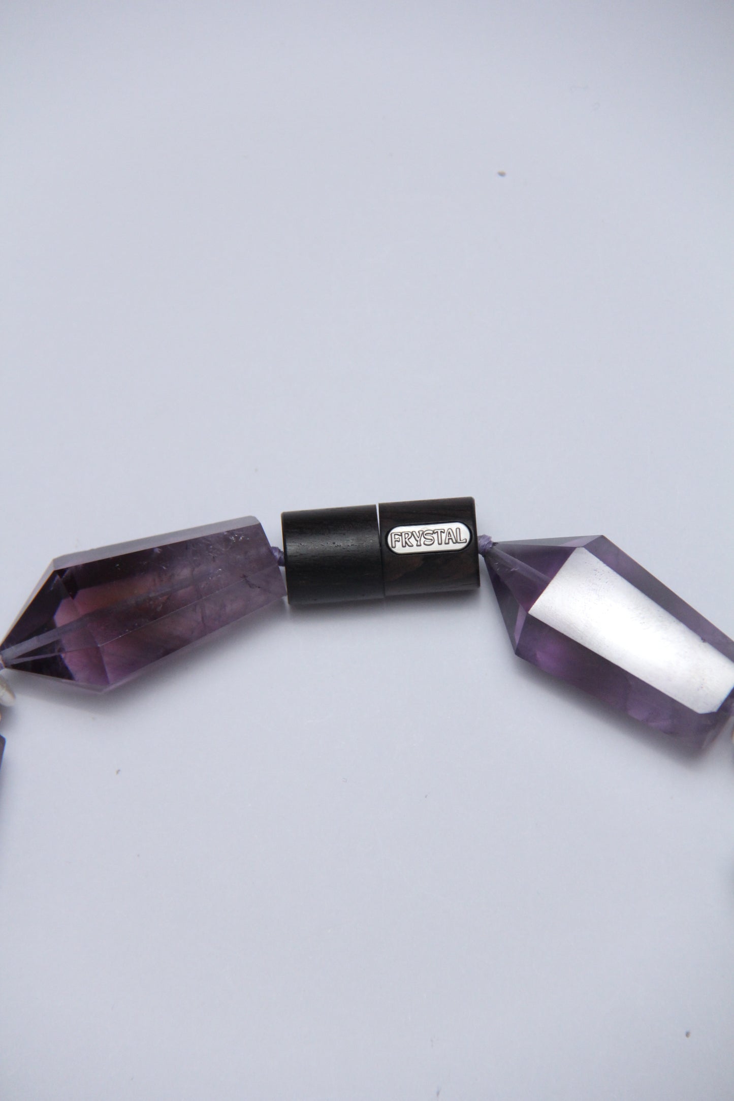 Necklace: pearls, amethyst, ebony