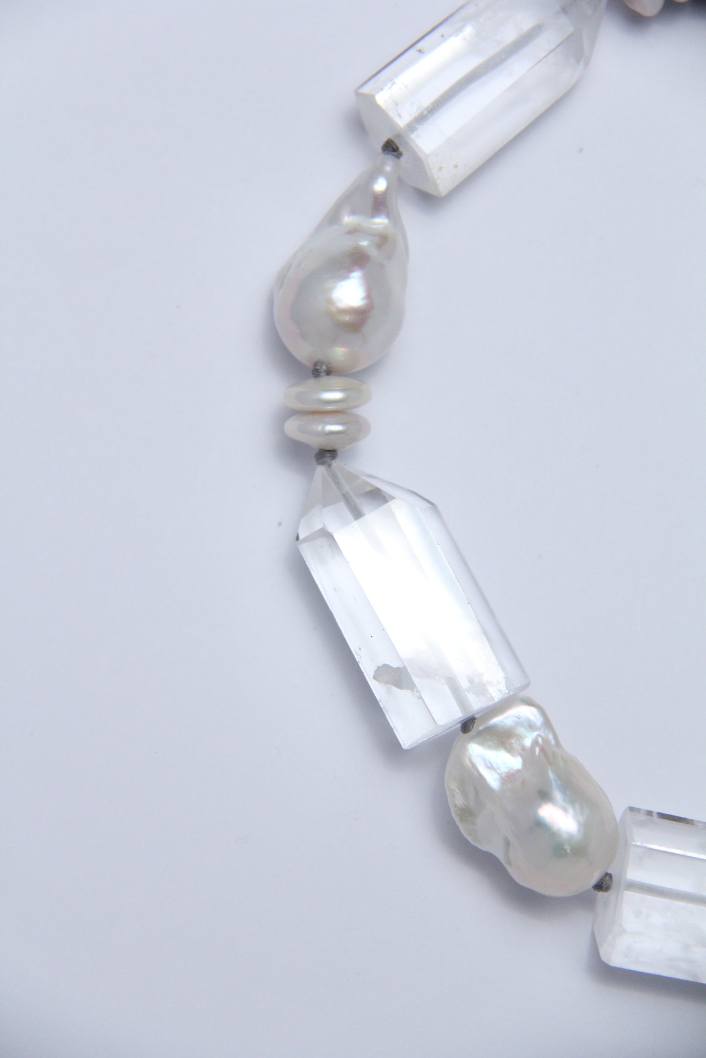 Necklace: pearls, quartz, ebony