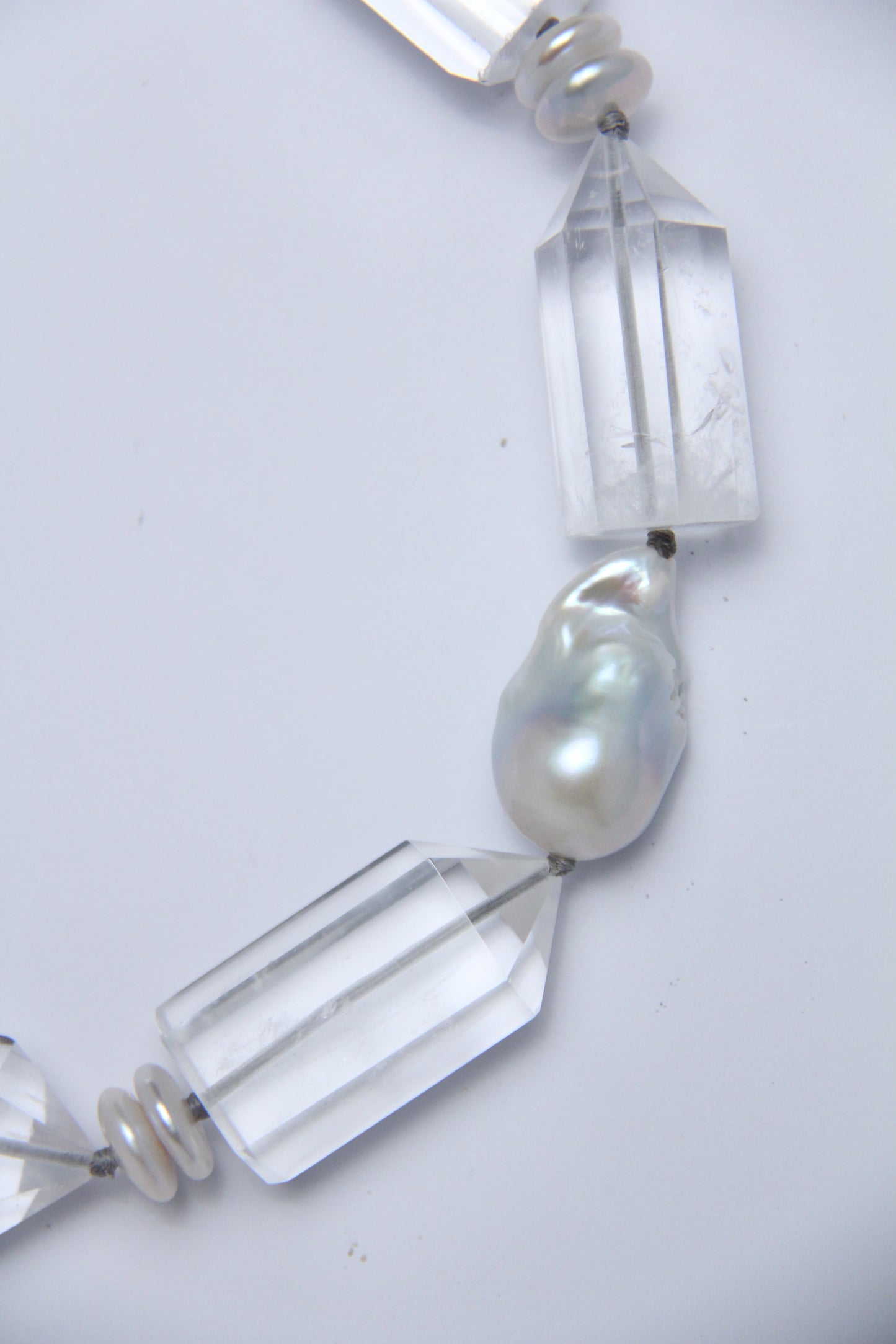 Necklace: pearls, quartz, ebony