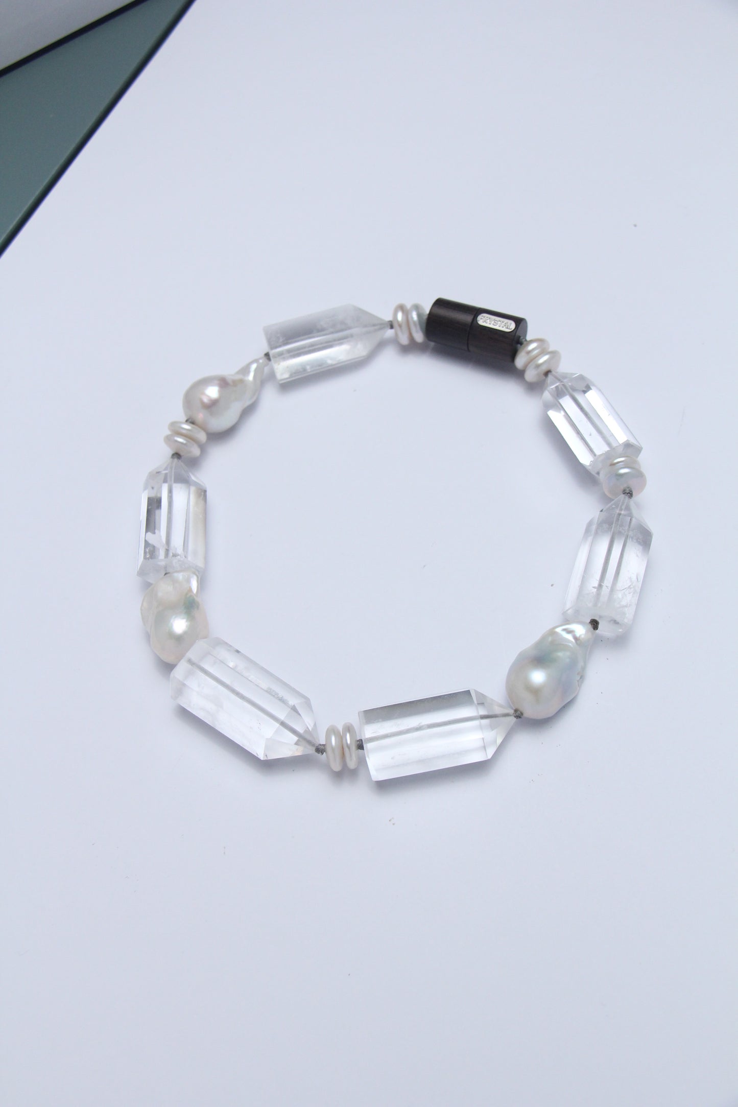 Necklace: pearls, quartz, ebony
