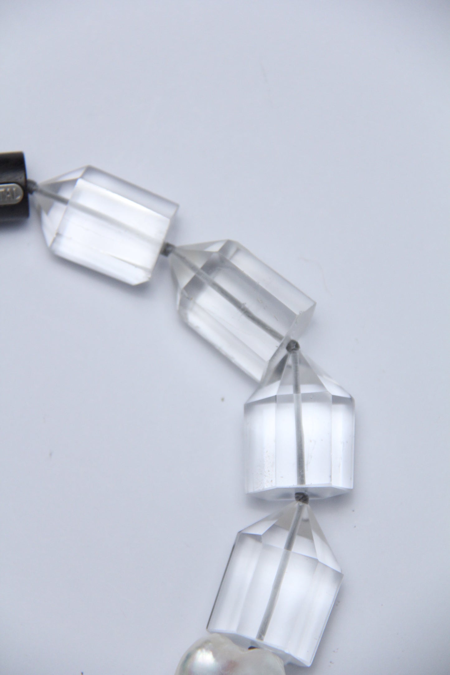 Necklace: pearls, quartz, ebony