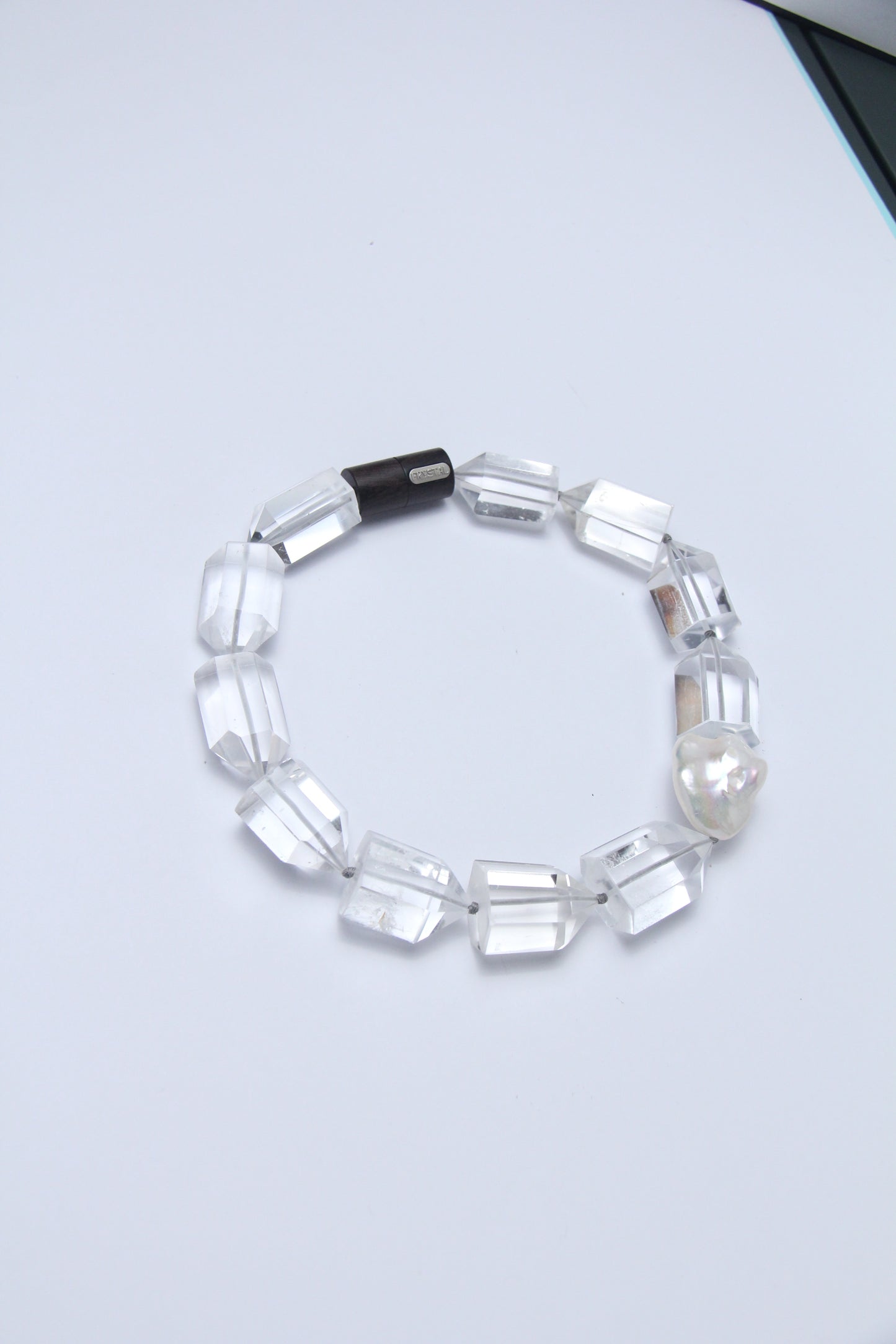 Necklace: pearls, quartz, ebony