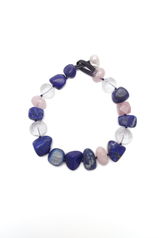 Chunky Crystal Necklace/Chunky Statement Necklace: Kyanite, lapis lazuli, rose quartz, pearl, white crystal