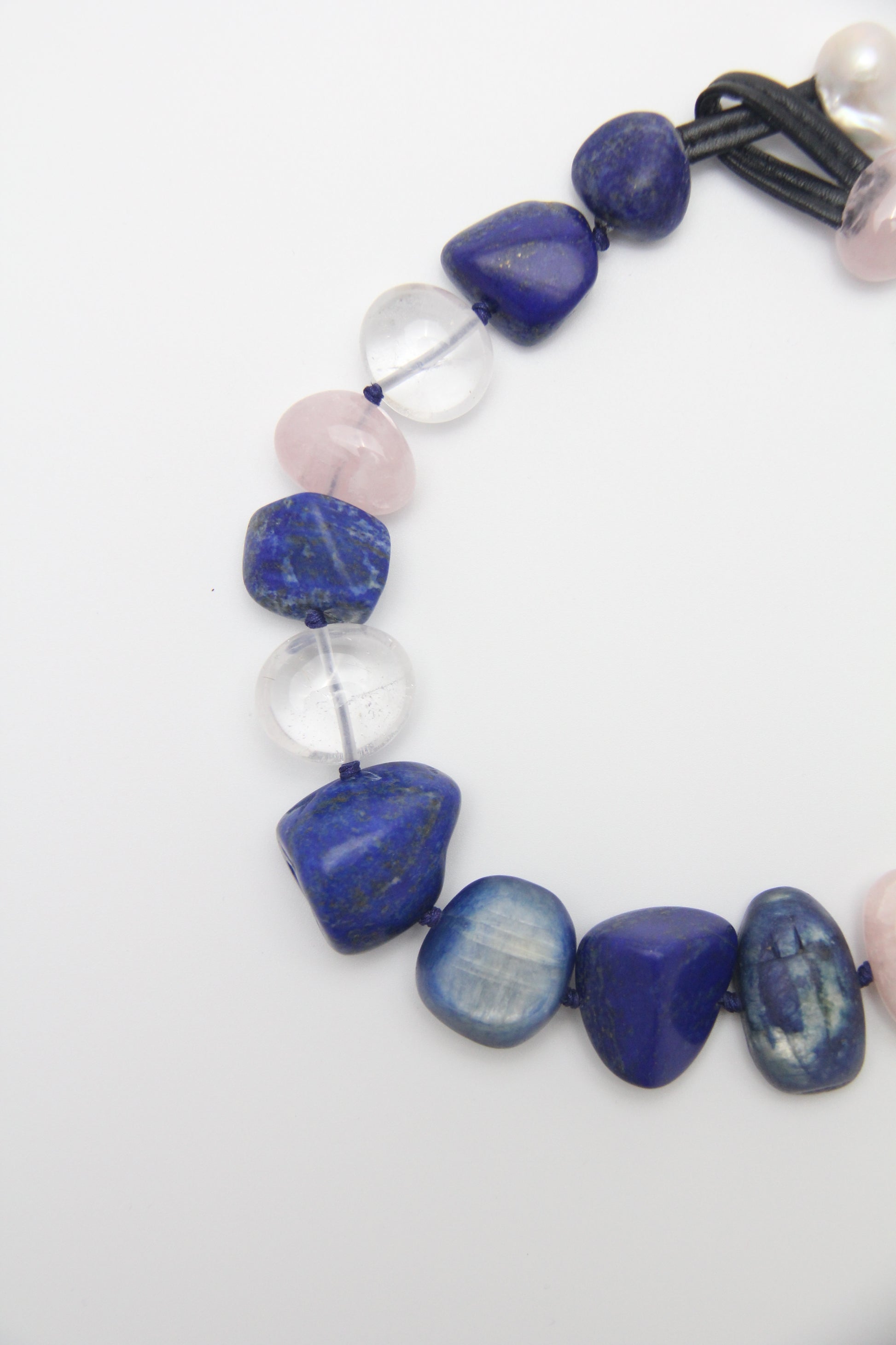 Chunky Crystal Necklace/Chunky Statement Necklace: Kyanite, lapis lazuli, rose quartz, pearl, white crystal