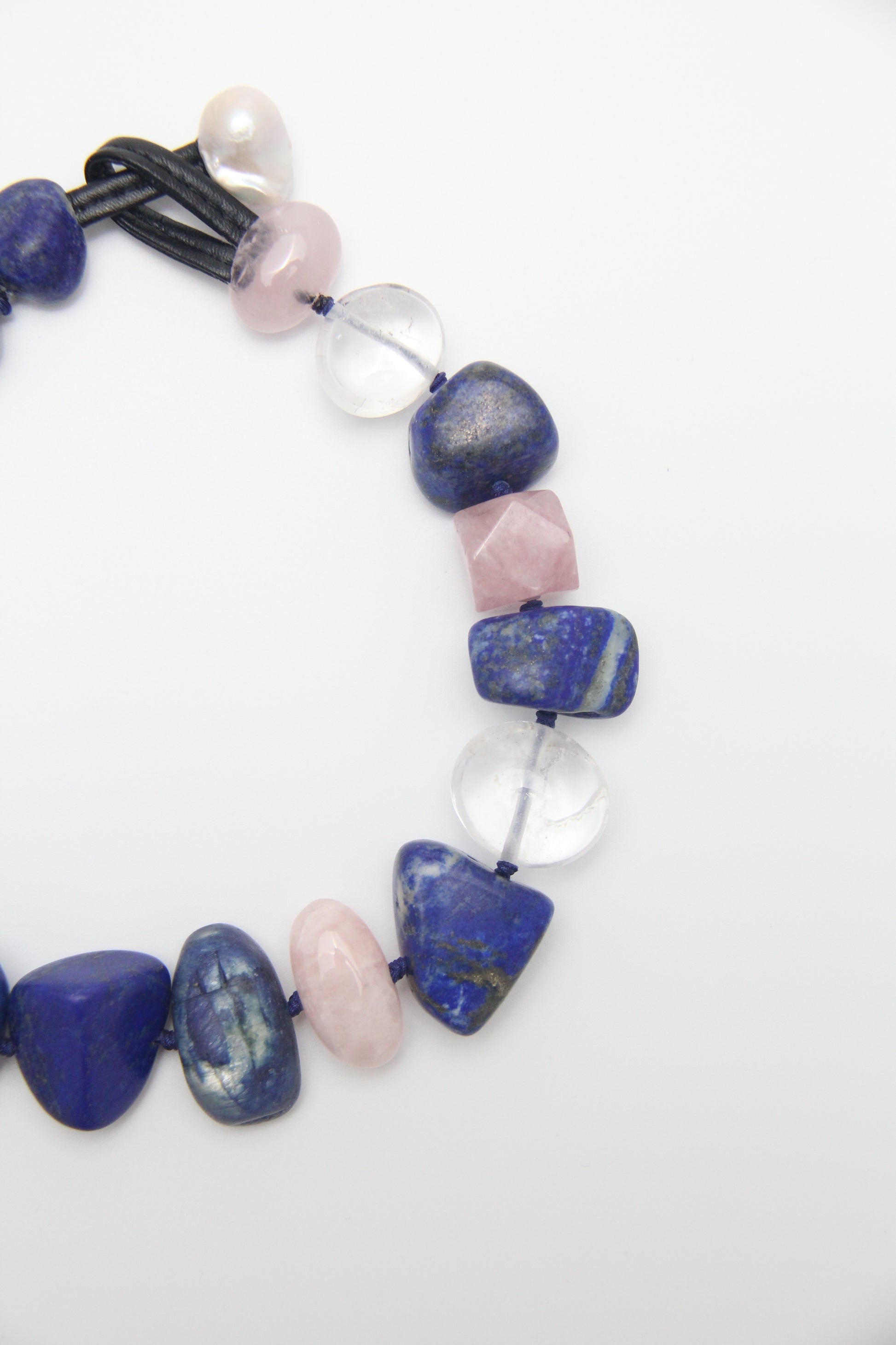 Chunky Crystal Necklace/Chunky Statement Necklace: Kyanite, lapis lazuli, rose quartz, pearl, white crystal