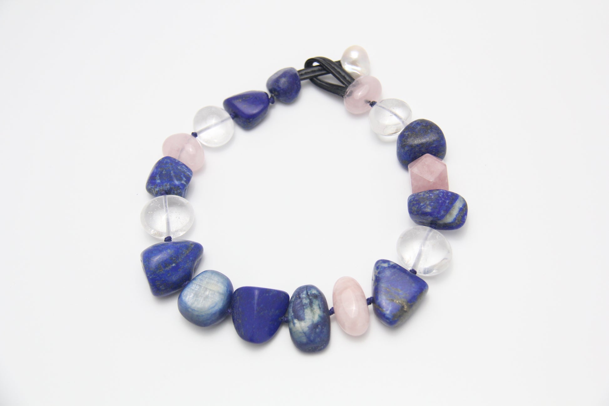 Chunky Crystal Necklace/Chunky Statement Necklace: Kyanite, lapis lazuli, rose quartz, pearl, white crystal