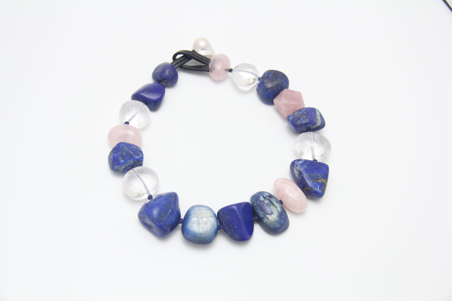 Chunky Crystal Necklace/Chunky Statement Necklace: Kyanite, lapis lazuli, rose quartz, pearl, white crystal