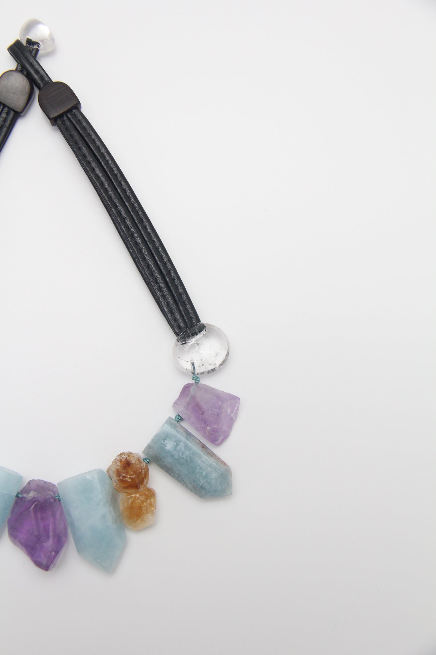 Chunky Crystal Necklace/Chunky Statement Necklace: aquamarine, amethyst, citrine, white crystal Length: 20.69inch (52.5cm) Weight: 6.19oz (175.49g)