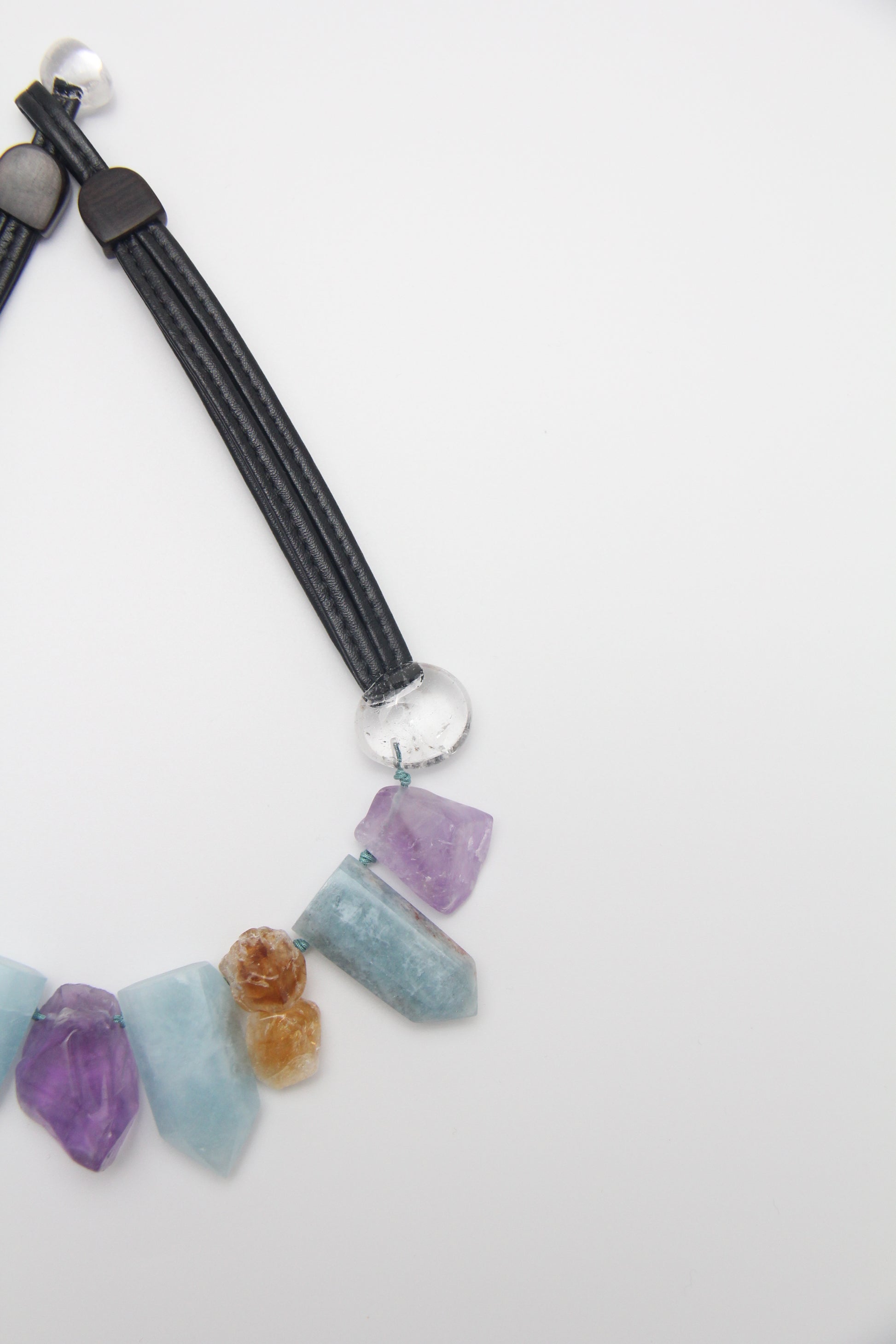 Chunky Crystal Necklace/Chunky Statement Necklace: aquamarine, amethyst, citrine, white crystal Length: 20.69inch (52.5cm) Weight: 6.19oz (175.49g)