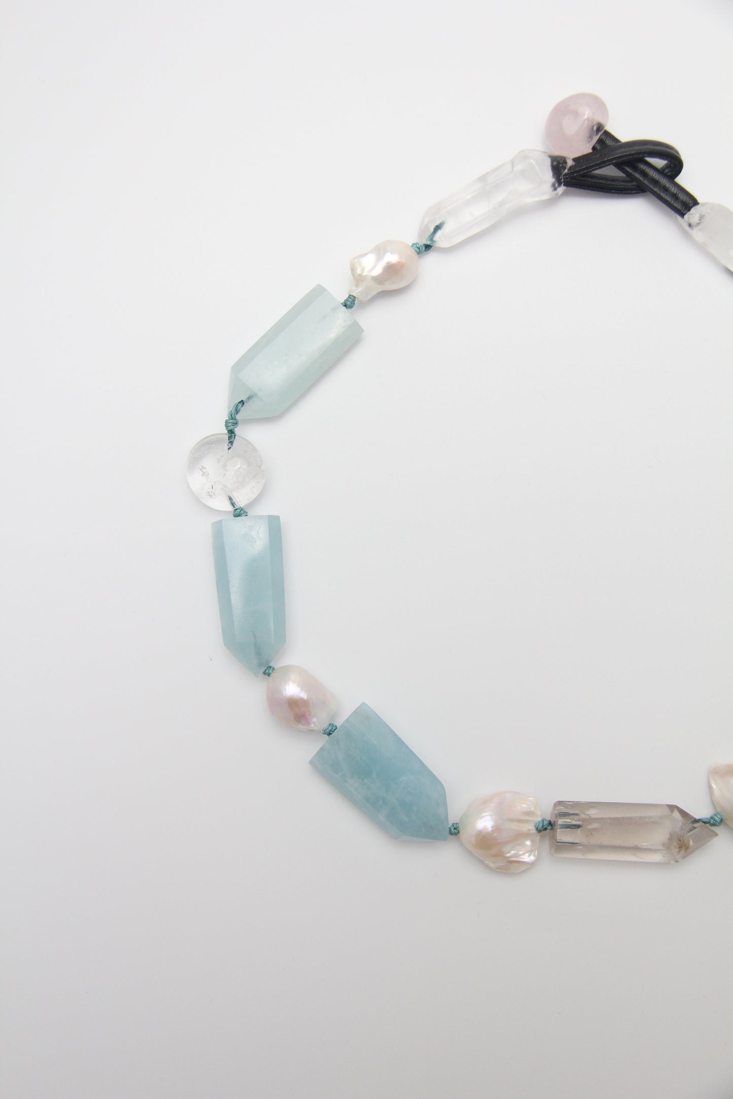 Chunky Crystal Necklace/Chunky Statement Necklace: aquamarine, pearls, rose quartz, white crystal, smoky quartz