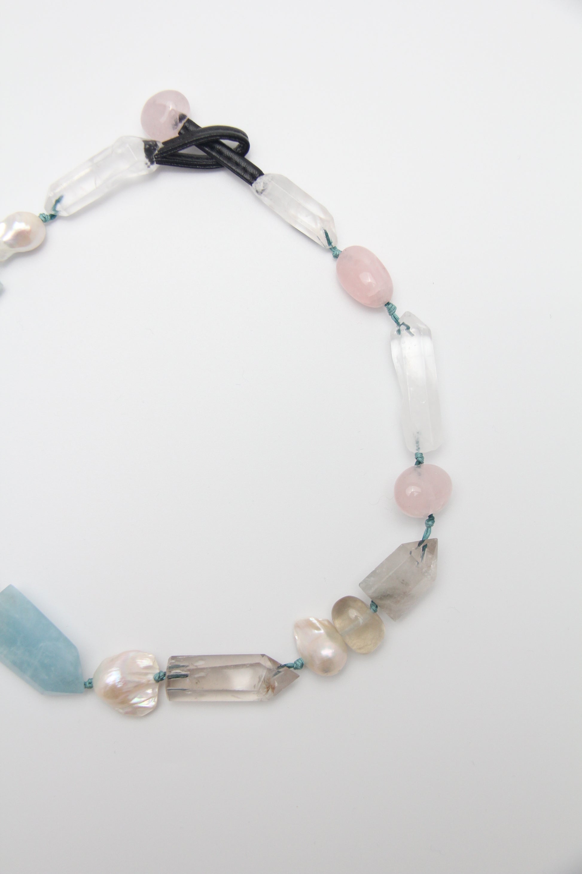 Chunky Crystal Necklace/Chunky Statement Necklace: aquamarine, pearls, rose quartz, white crystal, smoky quartz