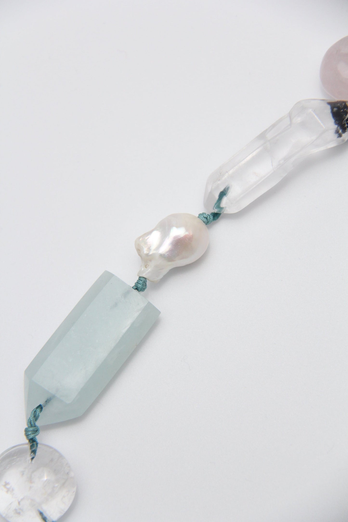 Chunky Crystal Necklace/Chunky Statement Necklace: aquamarine, pearls, rose quartz, white crystal, smoky quartz