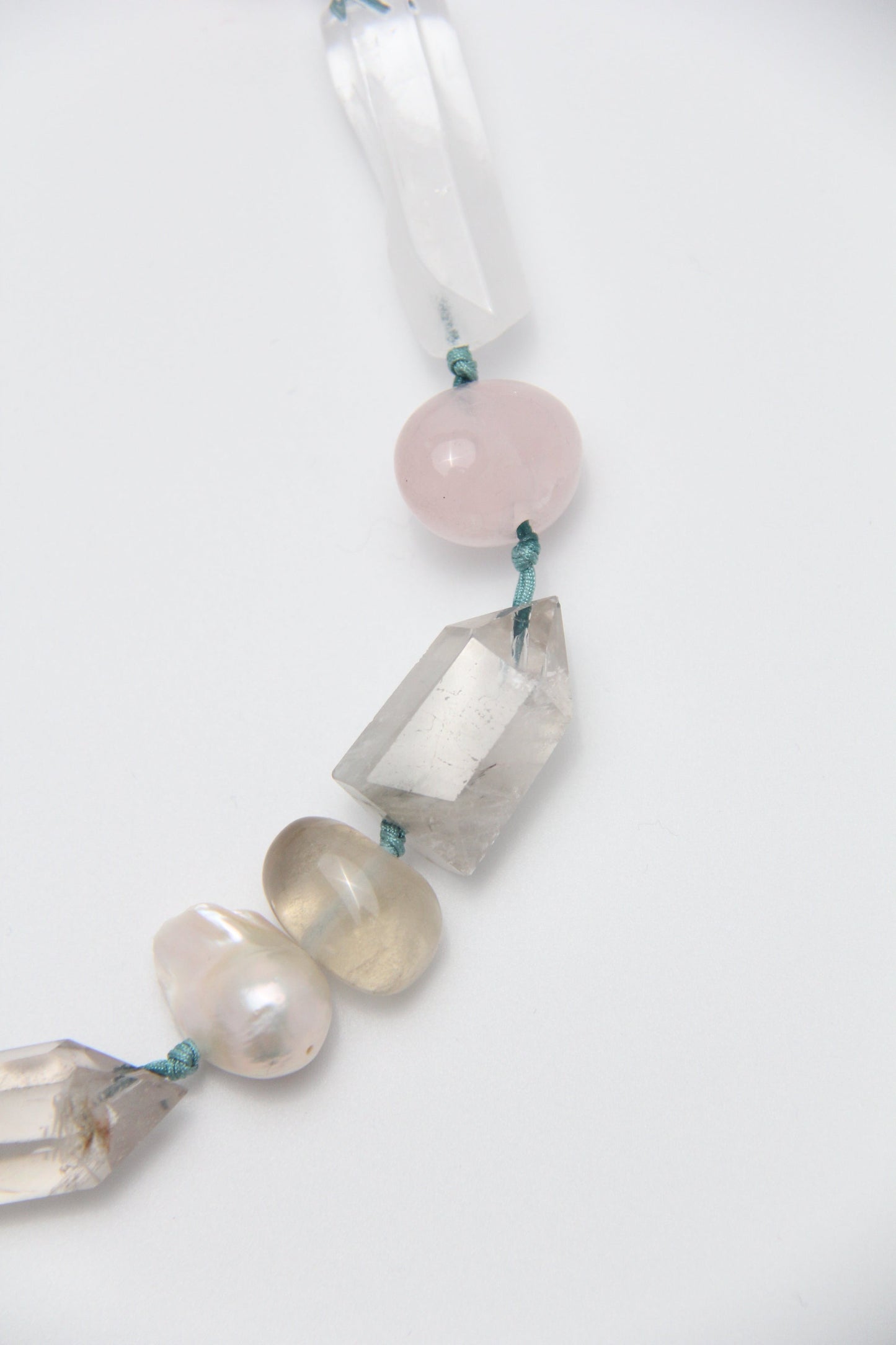 Chunky Crystal Necklace/Chunky Statement Necklace: aquamarine, pearls, rose quartz, white crystal, smoky quartz