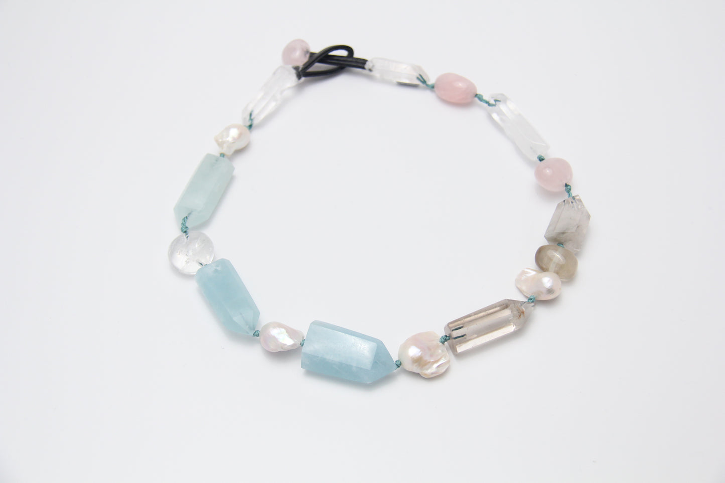 Chunky Crystal Necklace/Chunky Statement Necklace: aquamarine, pearls, rose quartz, white crystal, smoky quartz