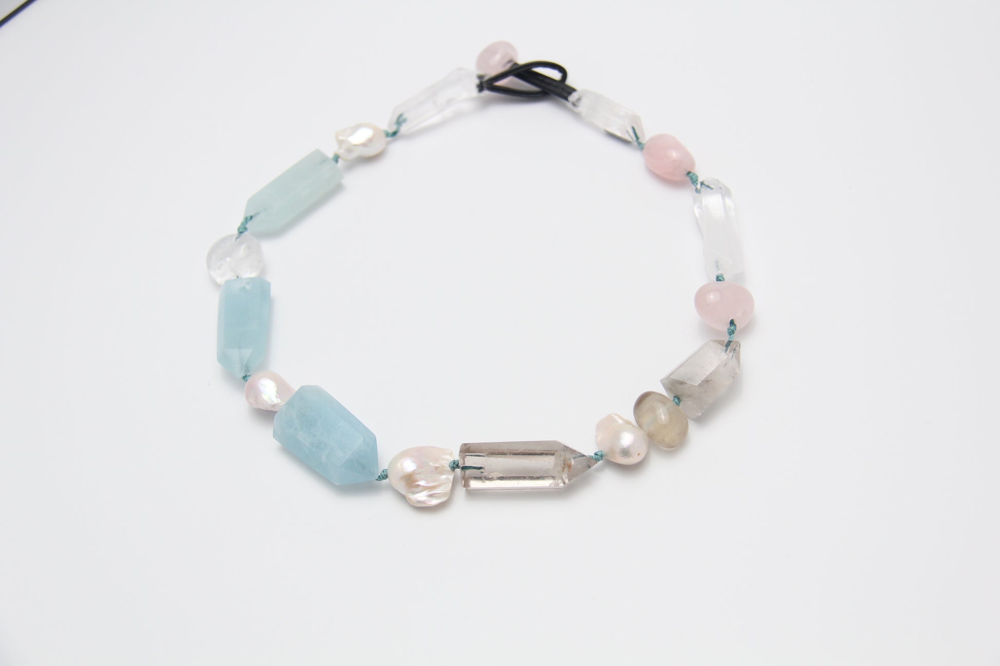 Chunky Crystal Necklace/Chunky Statement Necklace: aquamarine, pearls, rose quartz, white crystal, smoky quartz