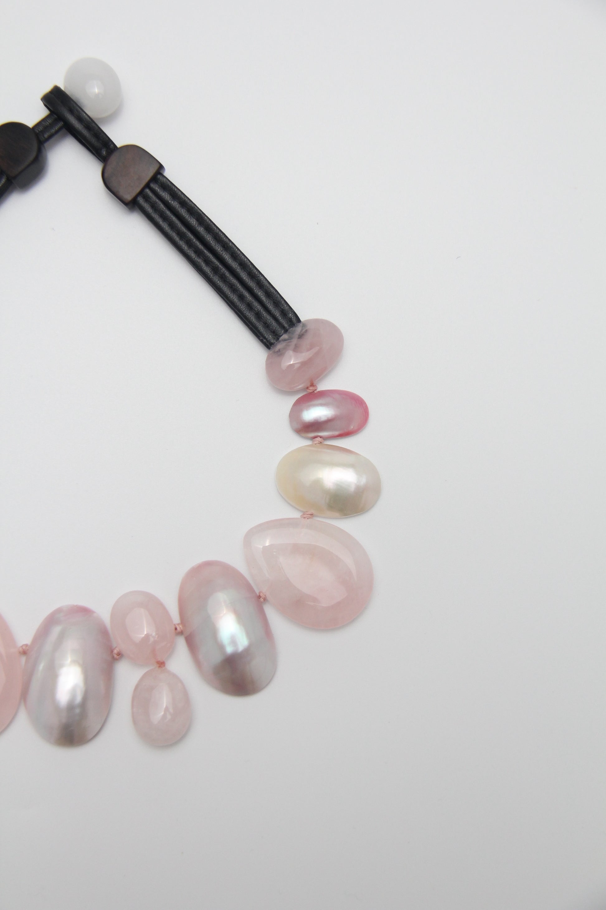 Chunky Crystal Necklace/Chunky Statement Necklace: mabe pearls, rose quartz