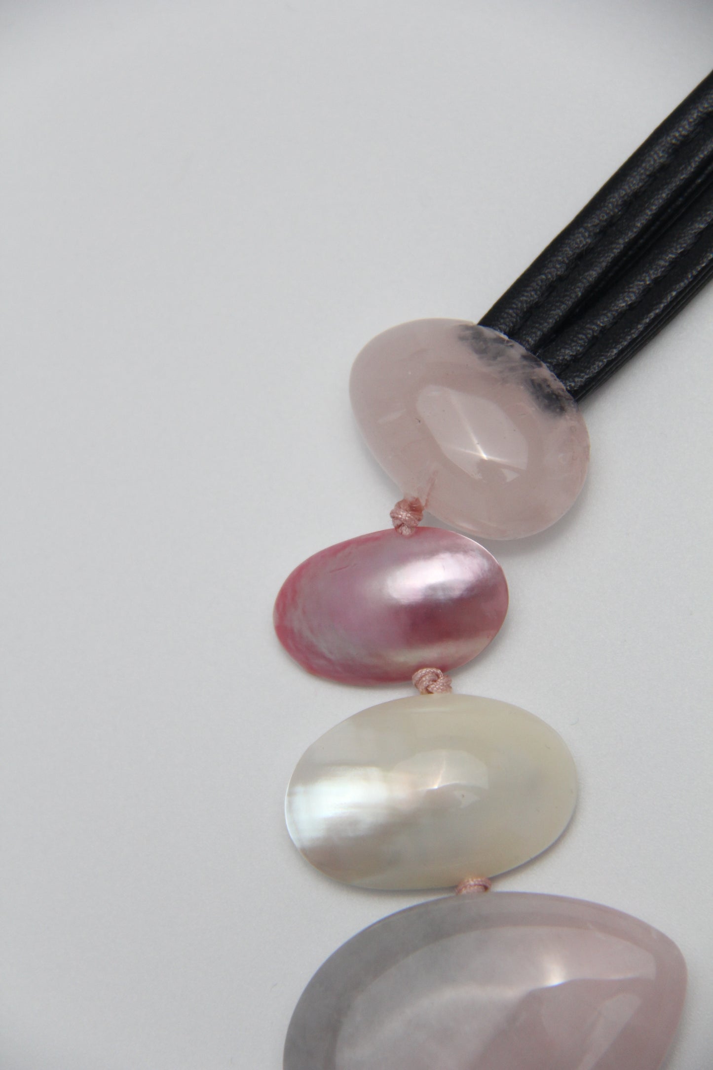 Necklace: mabe pearls, rose quartz