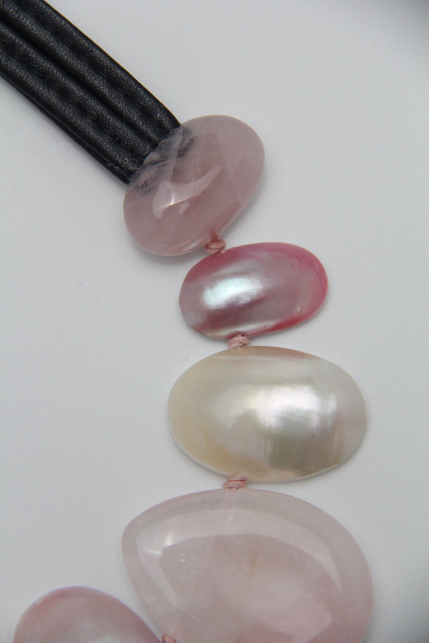 Necklace: mabe pearls, rose quartz